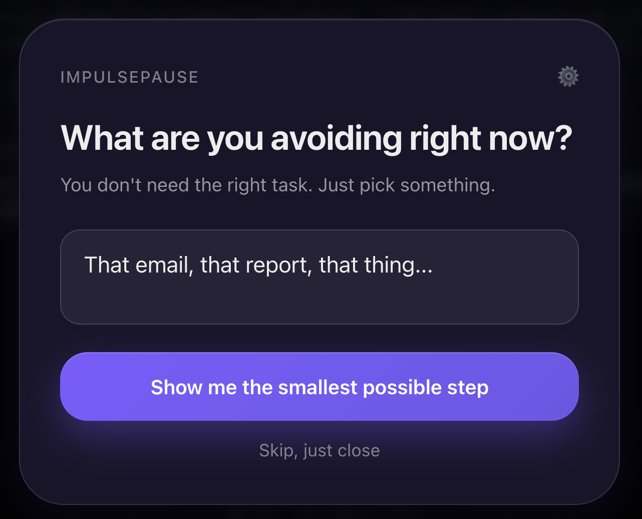 ImpulsePause task initiation — AI helps you pick the smallest first step